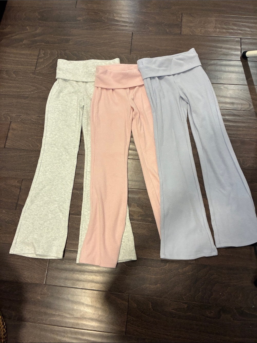 Old Navy Girls Ribbed Fold-Over Waist Flare Leggings - Gray, Pink, Blue